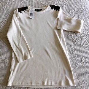 NWT Ralph Lauren cream cotton 3/4 sleeve top w/faux suede shoulders